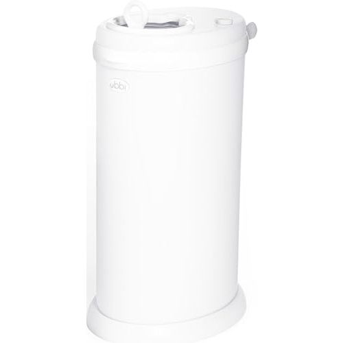 Ubbi Stainless Steel Diaper Pail, No Special Bags, Odor-Locking, White | Award-Winning Registry Must-Have, Childproof Safety Lid with Lock, Holds Up To 55 Newborn Diapers, Modern Nursery Essential
