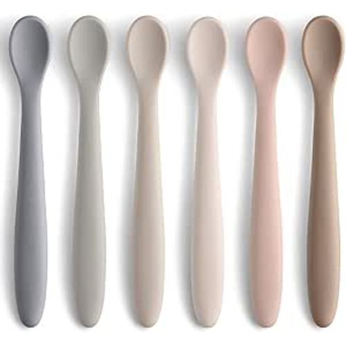 NETANY Silicone Baby Feeding Spoons, First Stage Infant Soft-Tip Easy on Gums I Training Spoon Self | Utensils Supplies, Dishwasher & Boil-proof, 6 Pack - Shifting Sand