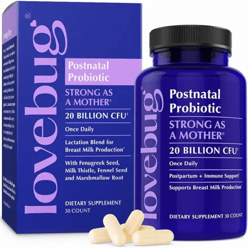 Lovebug Postnatal | Clinically Studied Ingredients for Breast Milk Production & Acid Reflux | Mental & Emotional Support | Glucose Support | Multi Strain 20 Billion CFU | 30 Capsules