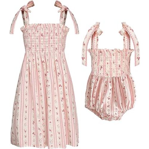 Colorful Childhood Baby Girls Summer Dress Toddler Strap Smocked Floral Boho Beach Dress Rompers Sisters Matching Outfits