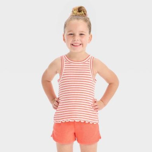 Toddler Girls' Striped Ribbed T-Shirt - Cat & Jack™ Coral Orange 4T