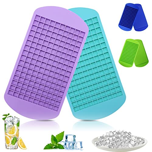 Silicone Mini Ice Cube Trays 2 Pack, 160 Small Ice Cube Molds Easy Release Crushed Ice Cube for Chilling Whiskey Cocktail, BPA Free Flexible Stackable and Durable Soft Mold Storage Containers
