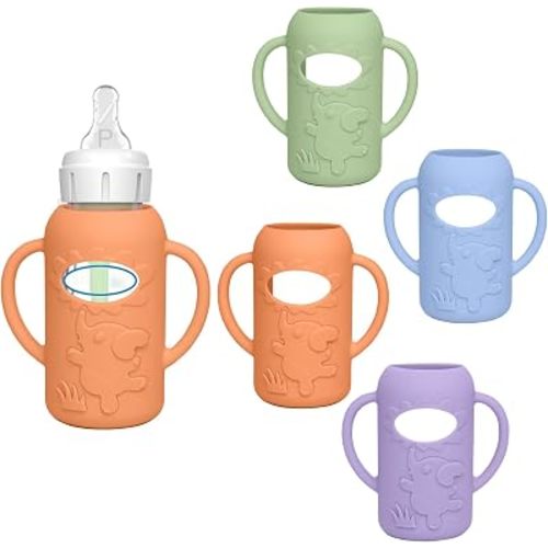 4 Pack Silicone Sleeves for Dr. Brown's Glass Baby Bottles, Anti Breakage Baby Bottle Sleeves Holder, Compatible with Dr. Brown's Anti-Colic Options+ Narrow Glass Baby Bottles, 4 oz/120 mL