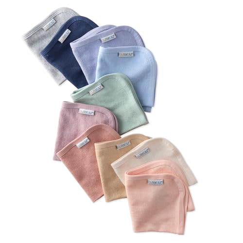 Butterblu River 10-Pack Baby Terry Washcloths 100% Organic Cotton Absorbent for Baby and Toddler Boys & Girls, Sorbet Frost Rainbow, One Size