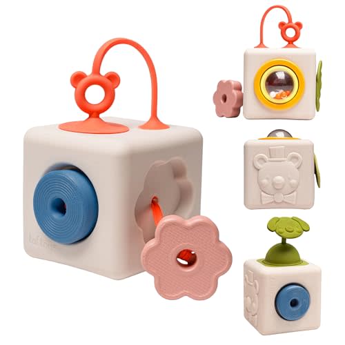 Taf Toys Busy Cube Toy Silicone Activity Cube for Baby 6 Months & Up Pop-It, Shape-Sorting, Sensory Exploration Spinning Bead Ball Develop Motor Skills Problem-Solving Montessori Toys for 1+ Year Old