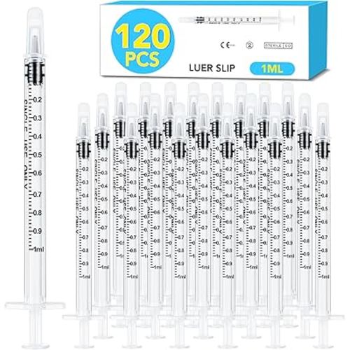 120 PCS 1ml Syringe with Cap for Liquid, Oral Syringe without Needle for Medicine Dropper, Colostrum Collect, Feeding Pets, Liquid Measuring, Individually Sealed, Luer Slip
