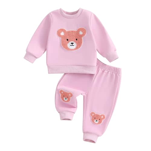 WZTYYDS Toddler Baby Girl Fall Winter Clothes Bear Embroidered Long Sleeve Sweatshirt Pants Outfits Set 2Pcs Sweatsuit