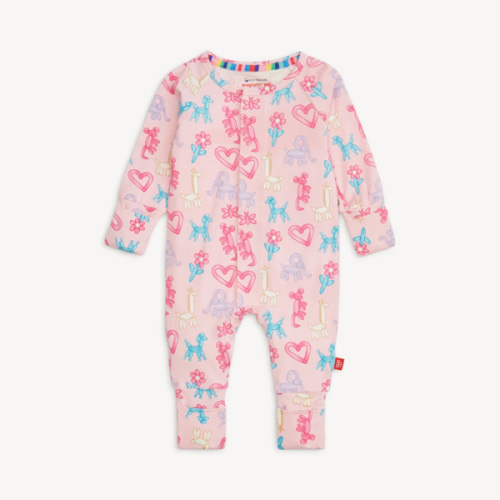 Magnetic Me | Pink Party Animals Magnetic Convertible Coverall | Size 3-6M