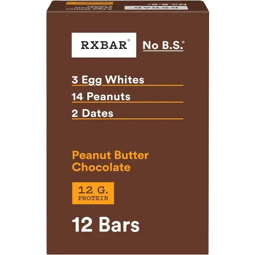RXBAR Protein Bars, Protein Snack, Snack Bars, Peanut Butter Chocolate, 22oz Box (12 Count)