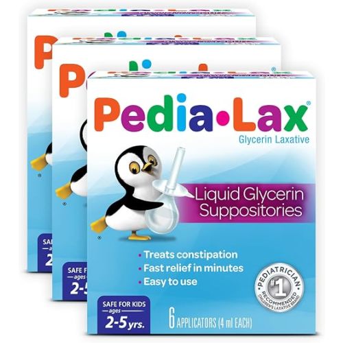 Pedia-Lax Kids Laxative Liquid Glycerin Suppositories, 6ct, 3 Pk