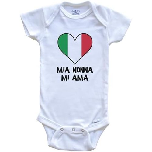 My Grandma Loves Me Italian Language Italy Flag Heart One Piece Baby Bodysuit - Mia Nonna mi AMA