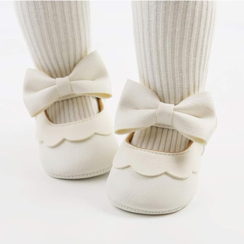 Antheron Baby Girls Mary Jane Flats with Bowknot Non-Slip Toddler First Walkers Princess Dress Shoes