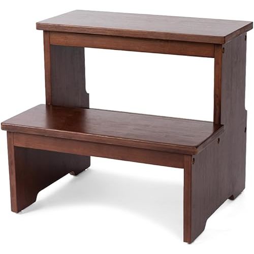 StrongTek Bamboo Two Step Stool for Adults and Kids, Bed Stepstool with Anti-Slip Bottom, Heavy Duty for Kitchen, Bathroom, Bedside Step Stool, Wooden Step Stairs 350 lbs Capacity (Dark Chocolate)