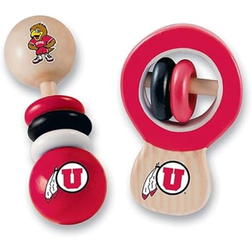 Baby Fanatic Wood Rattle 2 Pack - NCAA Utah Utes - Officially Licensed Baby Toy Set