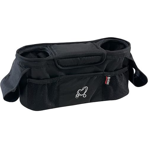 Britax Stroller Organizer with Insulated Cup Holders | Large Center Compartment with Magnetic Closure + 3 Outer Pockets + Folds with Stroller, No Removal Needed Black