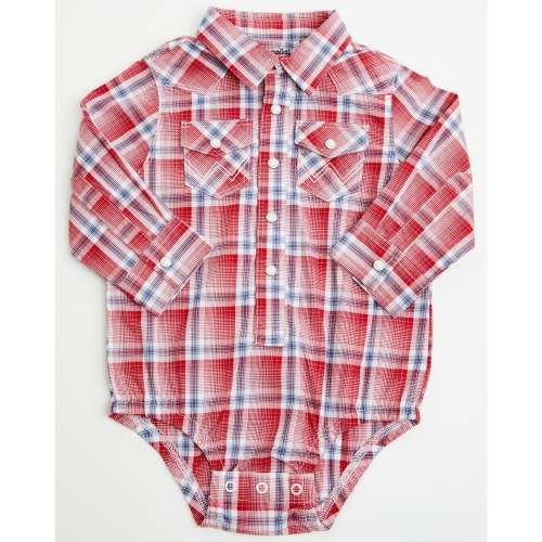 Wrangler Infant Boys' Plaid Print Long Sleeve Snap Onesie