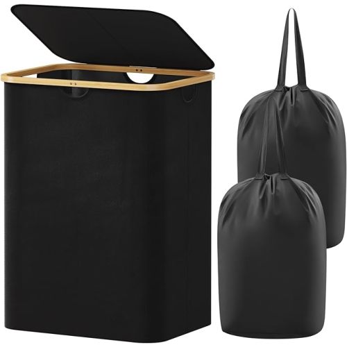 Lifewit 150L Large Laundry Basket with Lid, 2 Removable Bags, Beige