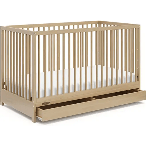 Graco Teddi 5-in-1 Convertible Crib with Drawer (Driftwood) – GREENGUARD Gold Certified, Crib with Drawer Combo, Full-Size Nursery Storage Drawer, Converts to Toddler Bed, Daybed and Full-Size Bed