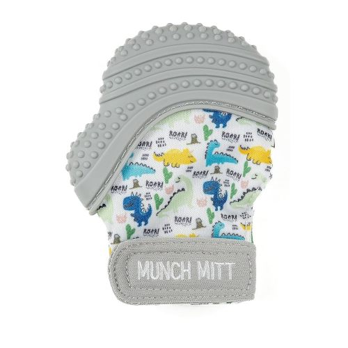 Malarkey Kids Baby Teething Mitten, Munch Mitt Baby Chew Toy - Protects Hands from Chewing & Saliva, Heals Aching Gums, Promotes Sound & Visual Stimulation for Babies - Dino Roar