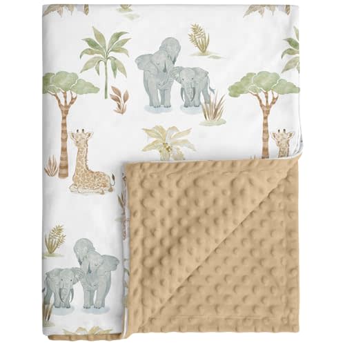 CIVARUA KIDS Baby Blankets for Boys Girls, Super Soft Nursery Minky Blanket Neutral with Print Brown Savanna Elephant and Cozy Raised Dotted Fleece Backing, 30 x 40 Inch Double Layer Bed Throws