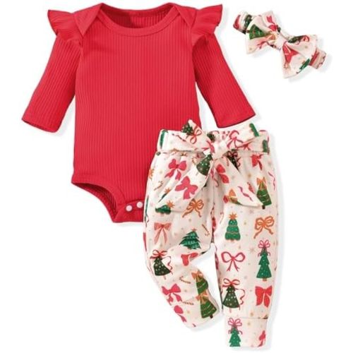 Aalizzwell Preemie Newborn Infant Baby Girls Clothes Ribbed Romper Bodysuit Pants Set Fall Winter Outfits