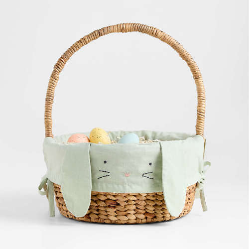 Personalized Modern Easter Basket with Green Bunny Easter Basket Liner