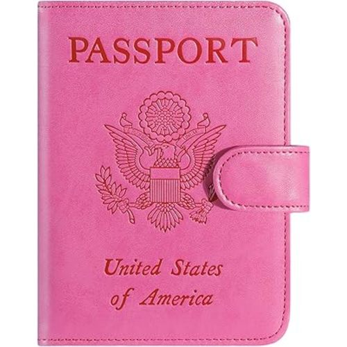 Passport Holder Cover Wallet RFID Blocking Leather Card Case Travel Accessories for Women Men (Pink)