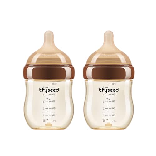 Thyseed PPSU Anti-Colic Baby Bottle, Breast-Like Extra Slow Flow Nipple for Breastfed Babies (0m+), 5 oz/160 mL, 2 Pack