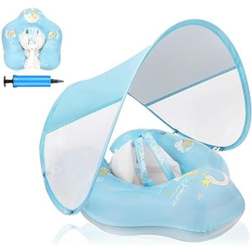 LOOWARTS Baby Float with Canopy,Infant Pool Float with Safety Seat,Baby Swimming Float & Swim Float & Water Float UPF50+ UV Protection for Toddler from 3 to 36 Months