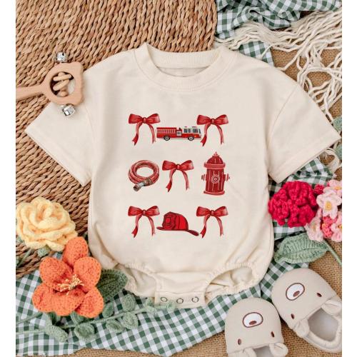 Firefighter Bow Romper, Coquette Baby Outfit, Fireman Baby Bodysuit