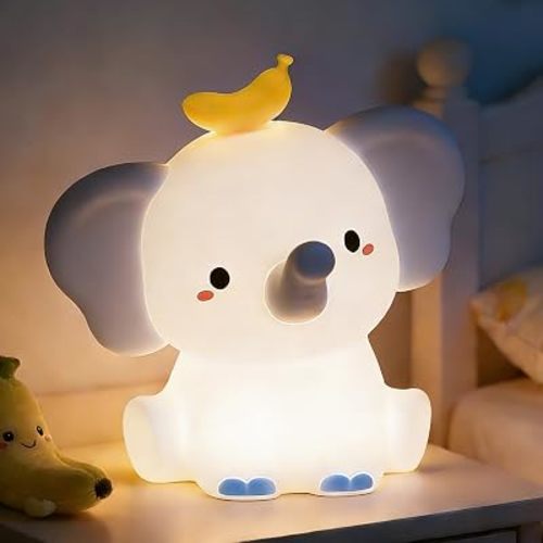 Attivolife Elephant Night Light, Cute Elephant Squishy Silicone Touch Lamp, Nursery Bedside Room Decor Rechargeable Nightlight with Dimmable Timer, Birthday Xmas Gifts for Toddler Kid Boy Tee (Blue)