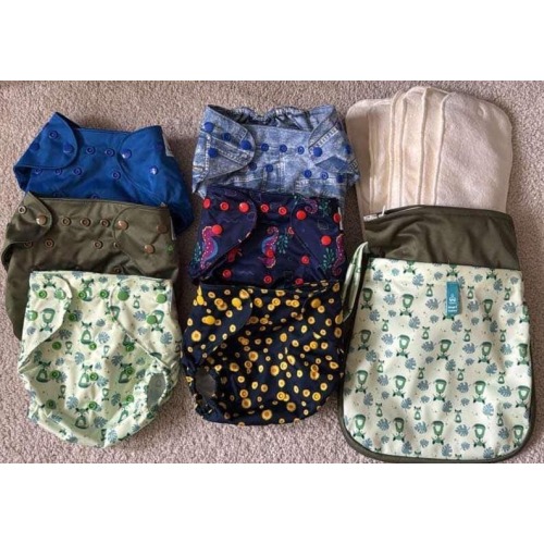 Reusable Cloth Diaper Bundle: 6 Diaper covers + 6 Bamboo Inserts + Free 1 Wetbag