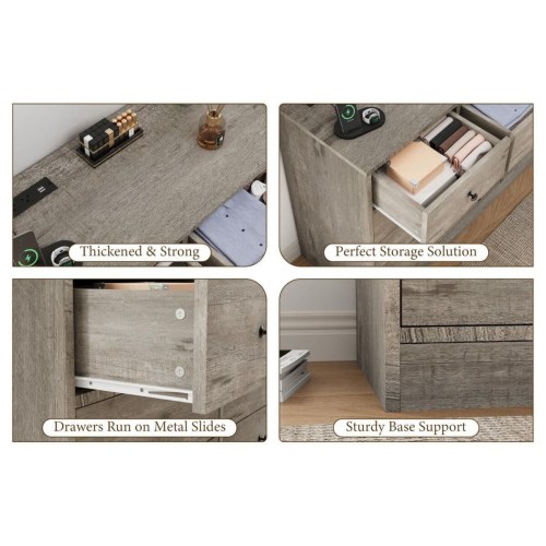 Garvee Modern Wood 12-Drawer Dresser with Charging Station, 61 In Wide Chest of Drawers for Bedroom Living Room Closet