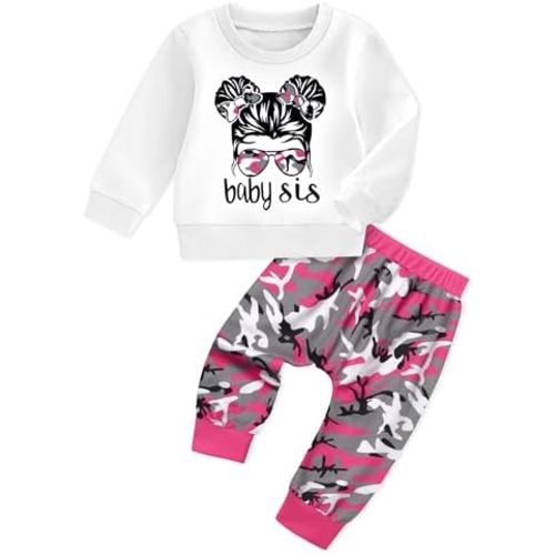 AGAPENG Toddler Baby Girl Clothes Cute Graphic Long Sleeve Sweatshirt Camouflage Pants Sweatsuit Infant Fall Winter Outfits
