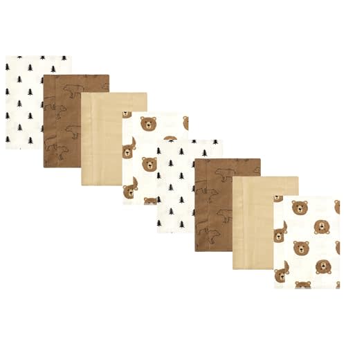 Hudson Baby Cotton Poly Flannel Burp Cloths Multipack, Brown Bear 8-Pack, One Size