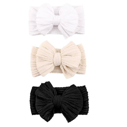 Baby Bows Headbands Nylon Hairbands Baby Girl Bows Hair Accessories for Infant Toddler Essentials(Black White Beige, mid)