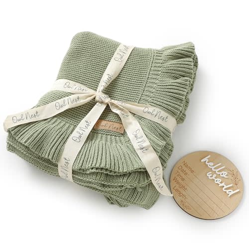 OWL NEST Baby Blanket - 100% Cotton Knit Blanket - Receiving Swaddle Blanket - Cotton Warm Cozy Unisex Cuddle Stroller Swaddling Crib Blanket for Newborns, Infants Toddler, Spanish Blanket (Green)