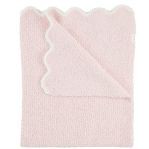 Pink Scallop Chenille Blanket - Cozy Knit Design | Mud Pie