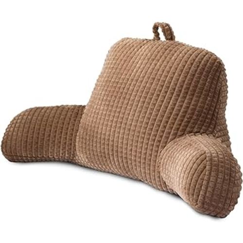 A Nice Night Reading Pillow Bed Wedge Large Adult Children Backrest with Arms Back Support for Sitting Up in Bed/Couch for Lounging Bedrest,Waffle Stereoscopic Design,Khaki