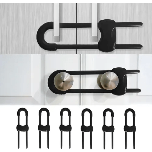 6PCS Cabinet Locks for Babies, Adjustable U-Shaped Child Safety Locks, Multifunctional Cabinet Handle Lock for Drawers for Cabinets, Drawer, Gate, Furniture Doors, Closet with Secure Lock Buttons