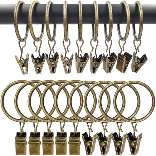 90 Pack Curtain Rings with Clips, Drapery Clips with Rings, Drapes Rings 1.26 in Interior Diameter, Fits up to 1 in Curtain Rod, Bronze