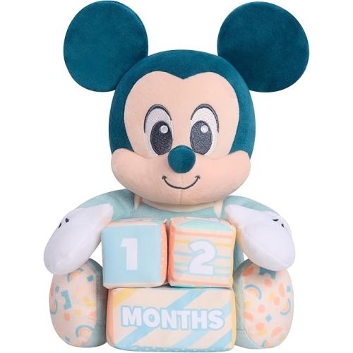 Disney Baby My First Year Mickey Mouse and Milestone Blocks, 11-inch Plush Toy, 4-pieces, Kids Toys for Ages 0+ by Just Play