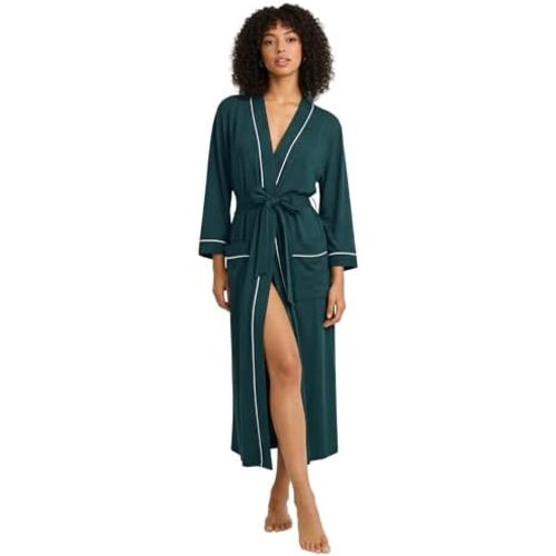 HEARTNICE Womens Cotton Robe, Soft Kimono Spa Knit Long Bathrobe Lightweight Loungewear