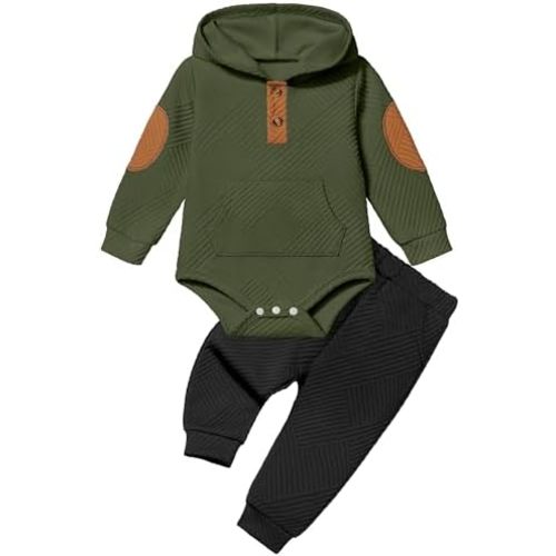 Fommy Baby Boy Clothes Colorblocked Long Sleeve Hoodie + Long Pants 2PCS Fall Winter Outfits Set