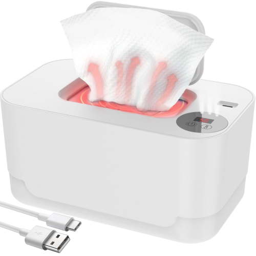 FVLOENG Baby Wipe Warmer Portable Diaper Wipes Dispenser,Pop-up Access,with Night Light Heating,Temperature Display