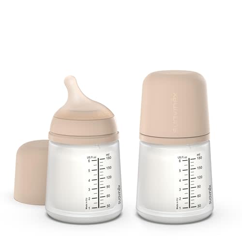 Suavinex Zero Zero Anti Colic Baby Bottle, No 1 Spanish Baby Bottle Brand, Minimizes Bottle Rejection & Nipple Confusion, Perfect for Combo Feeding, 2pk, 6oz/180mL, Light Tone, Adaptable Flow Nipple