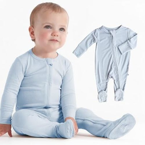 Caden Lane Zippered Baby Footie Pajamas, Soft Onesie Bodysuit with Feet & Double Zipper for Easy Diaper Change, Infant, and Toddler Footed One-Piece Jumpsuit, Mist Grey, 3-6 Months