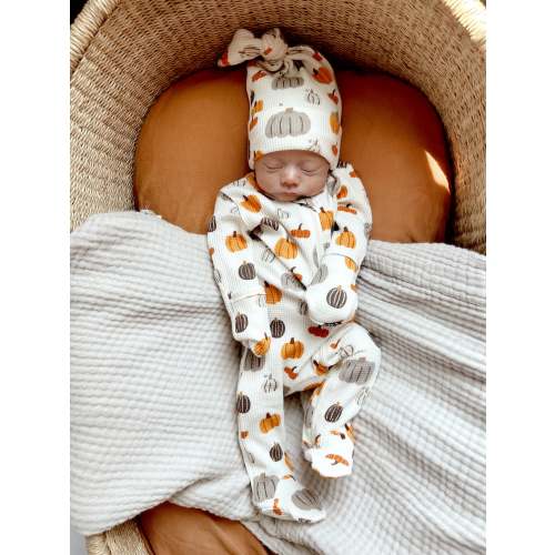 Organic Waffle Basic Zip Footie, Harvest Pumpkin