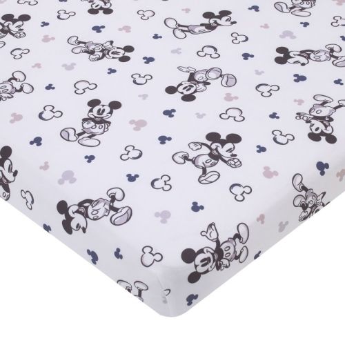 NoJo Disney Mickey Mouse Gray, Black, and White Super Soft Nursery Fitted Mini Crib Sheet
