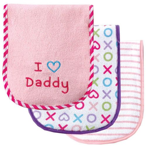 Luvable Friends Baby Girl Cotton Burp Cloths with Fiber Filling 3pk, Pink Dad, One Size
